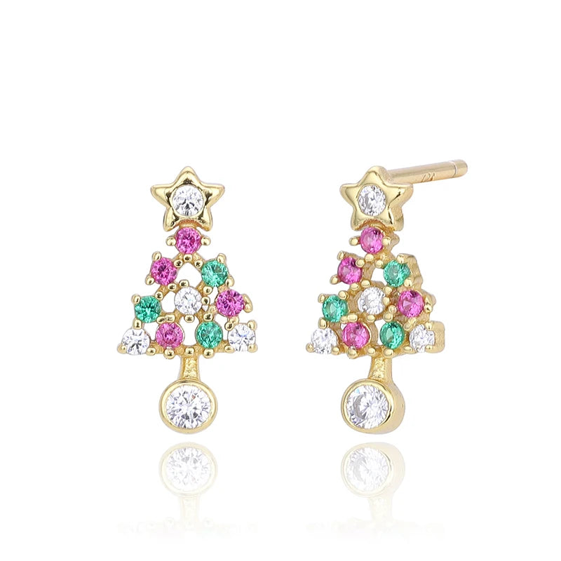TrustDavis 925 Sterling Silver Women's Fashion Simple Star Christmas Tree Earrings for Women Girls Christmas Jewelry Gift DS4691