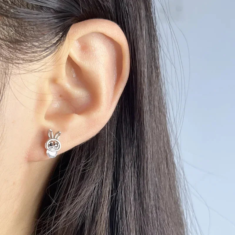 TrustDavis Real 925 Sterling Silver Insects Bee Rabbit Screw Stud Earrings Women Daughter Birthday Party Gift Jewelry DS4388