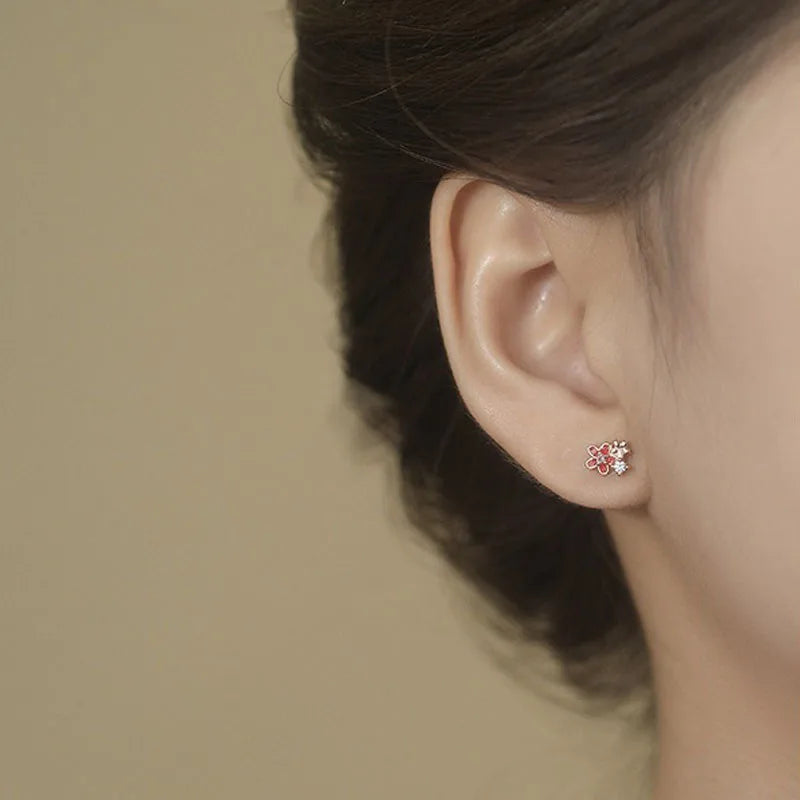 Flower and Cat Zircon Earrings DS4909