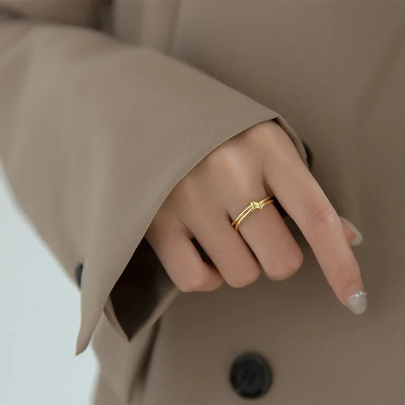 TrustDavis New Genuine 925 Sterling Silver Fashion Sweet Double Knot Opening Ring For Women Wedding Party Fine Jewelry DB397