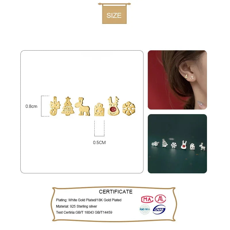 TrustDavis Real 925 Sterling Silver Fashion Sweet Christmas Series Stud Earring For Women Wedding Valentine's Day Jewelry DB153