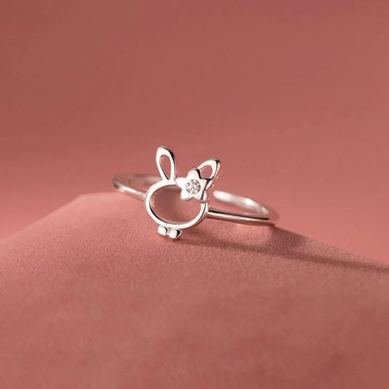 Openwork Rabbit Zircon Silver Ring DS4905