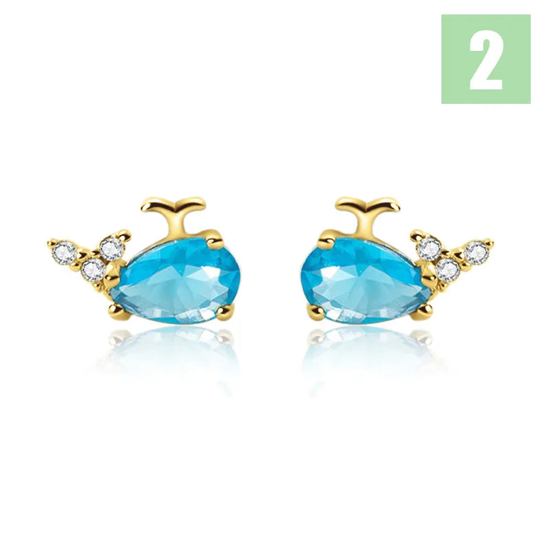 Trustdavis Real Minimalist 925 Sterling Silver Cute Animal Stud Earrings Whale Shrimp Crab Seahorse Teen Gift Jewelry DS3799