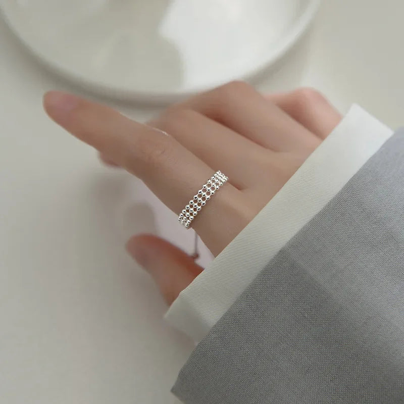 TrustDavis Real 925 Sterling Silver Fashion Three Layers Beads Chain Ring Sizable For Women Wedding Party Fine Jewelry DB996