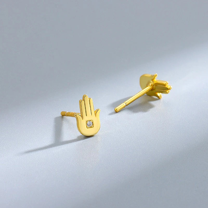 TrustDavis 925 Sterling Silver Women's Fashion Simple Devil Half Palm Zirconia Earrings for Women Girls Jewelry Gift DS4280