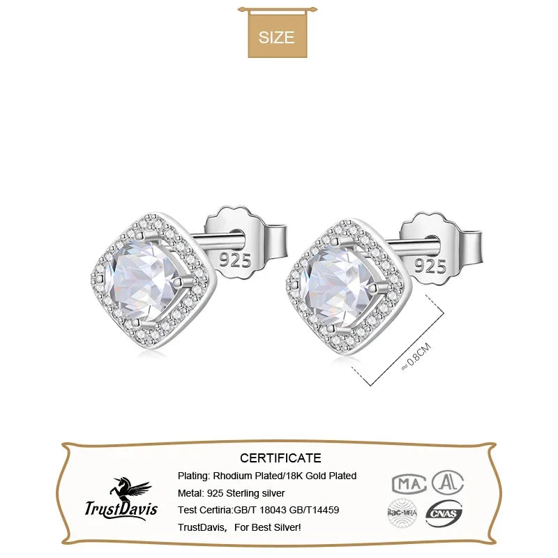 Real 925 Sterling Silver Square Dazzling CZ Stud Earrings DA2925