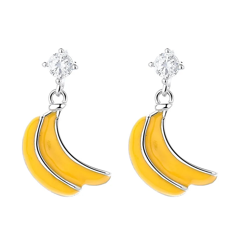 Trusta Genuine Fashion 925 Sterling Silver Sweet Cute Little Fruit Banana Earring for Women Girl Wedding Jewelry Gift DS4131