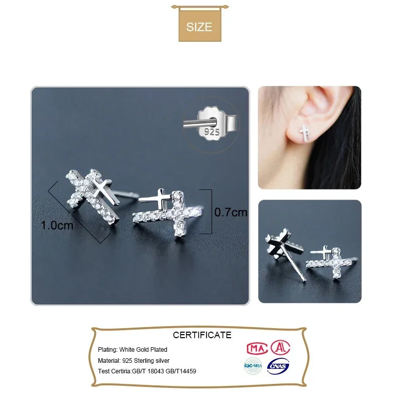 Trustdavis 100% 925 Solid Real Sterling Silver Cross Black CZ Stud Earrings For Women Girls Kids Lady Fashion Fine Jewelry DA129