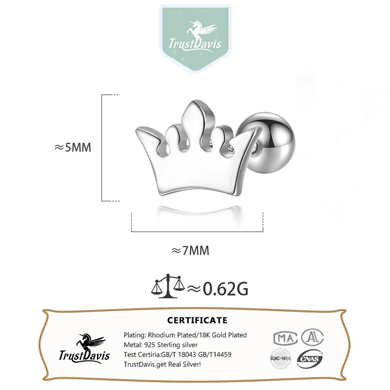 Fine Princess Crown Stud Earrings Gift DS4567