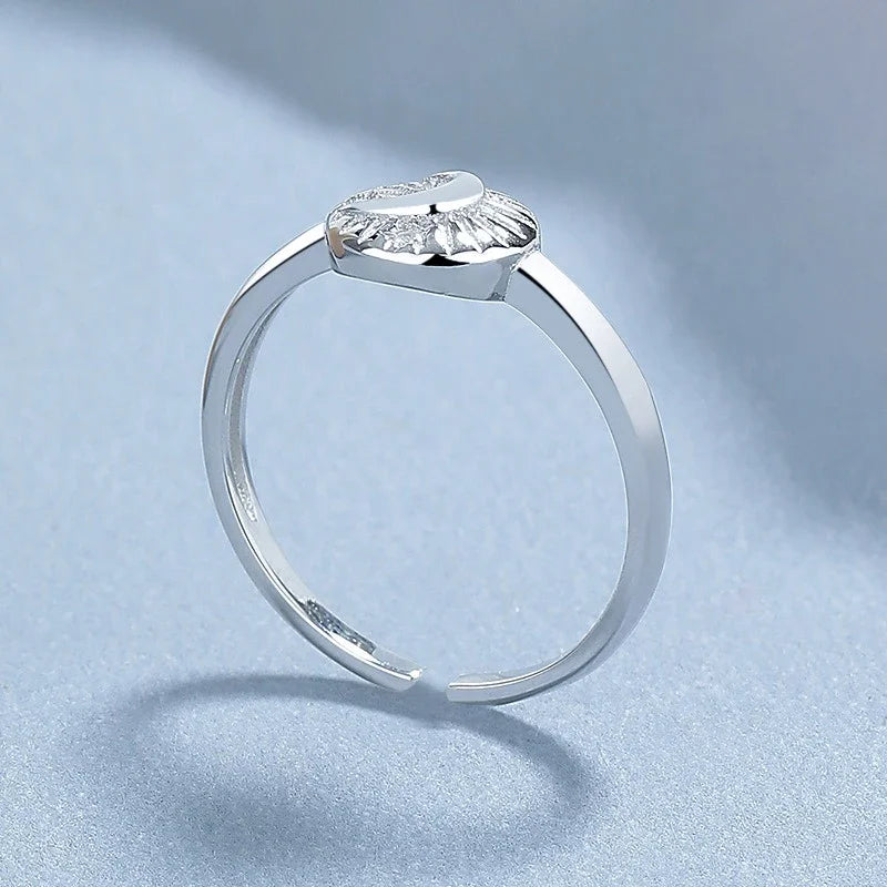 TrustDavis Real 925 Sterling Silver Sweet Sun Moon Shiny CZ Opening Ring For Women Teen Daugther Girls Xmas Gift Jewelry DS4594