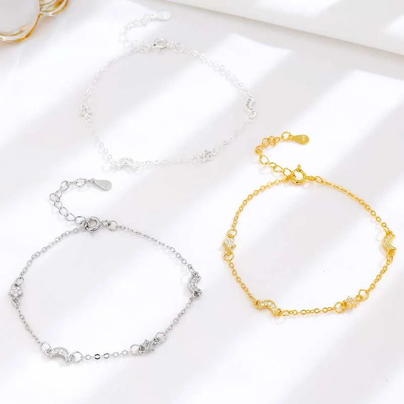 TrustDavis Genuine 925 Sterling Silver Fashion Trendy Star Moon Zircon Bracelet For Women Lady Girls Wedding Jewelry Gift DS4513