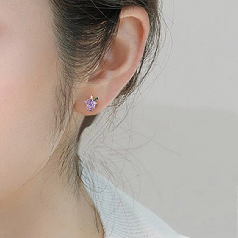 TrustDavis Real 925 Sterling Silver Vintage Purple Grape Screw Stud Earrings for Women Young Daughter Birthday Party Gift DS4630