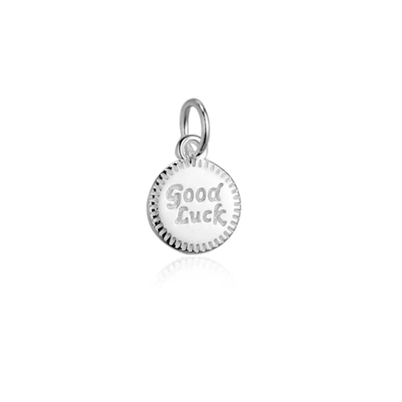 TrustDavis Real 925 Sterling Silver Fashion Lucky Round Card Charm Pendant Handmade DIY Accessories Fine Jewelry Wholesale HY043