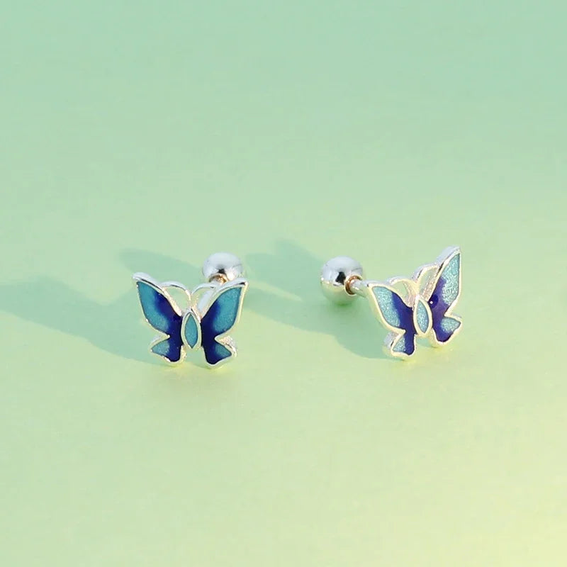 Blue Butterfly Screw Stud Earrings DB381