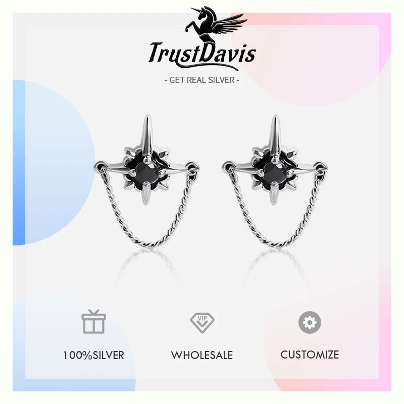 TrustDavis Punk Men 925 Sterling Silver Fashion Retro Drop Earring for Men Sterling Silver Jewelry Gift for Him DS4162