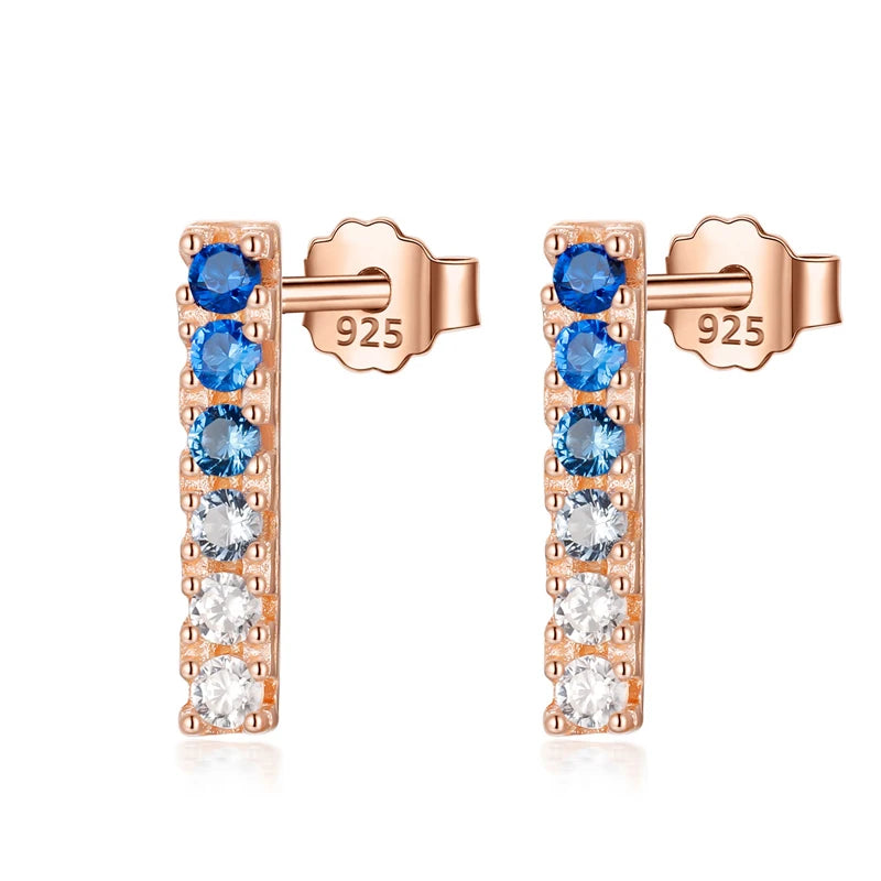 Trusta Genuine Fashion 925 Sterling Silver Sweet Cute Dazzling Pink Blue CZ Stick Stud Earrings For Women Girl Teens Lady DA555