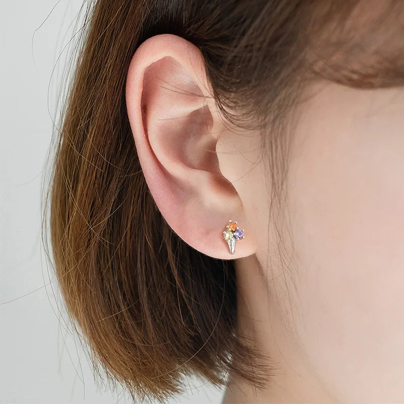 Ice Cream CZ Bead Screw Stud Earrings DS4150