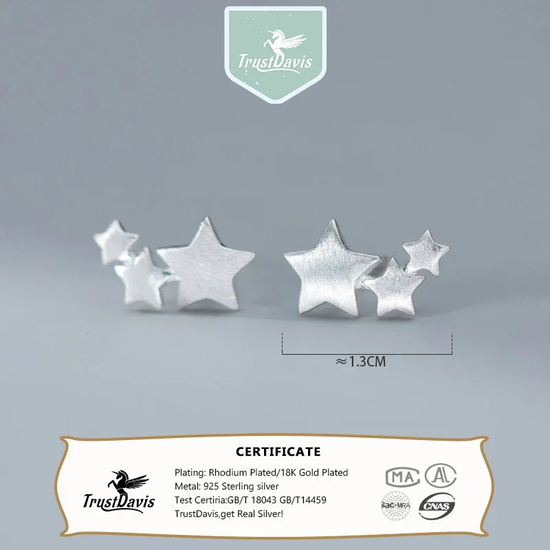 TrustDavis Real 925 Sterling Silver Moon&Star Stud Earrings Birthday Gift For Women Sterling Silver Fine Jewelry DS4261