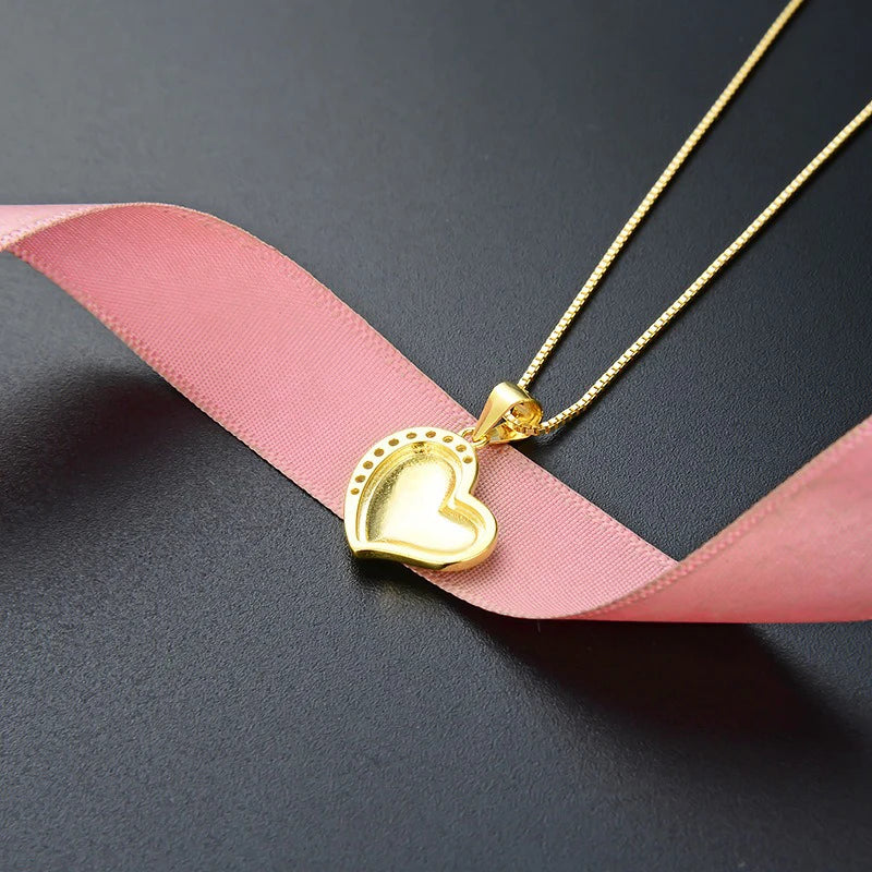 Heart-shaped Zircon Charm Pendant Box Chain Necklace Women Jewelry DZ1672