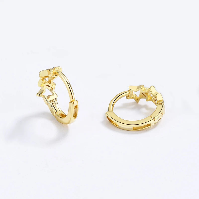 TrustDavis Real 925 Sterling Silver Sweet 18K Gold Hollow Star Charm Hoop Earrings For Women Office Lady Fine 925 Jewelry DG0118
