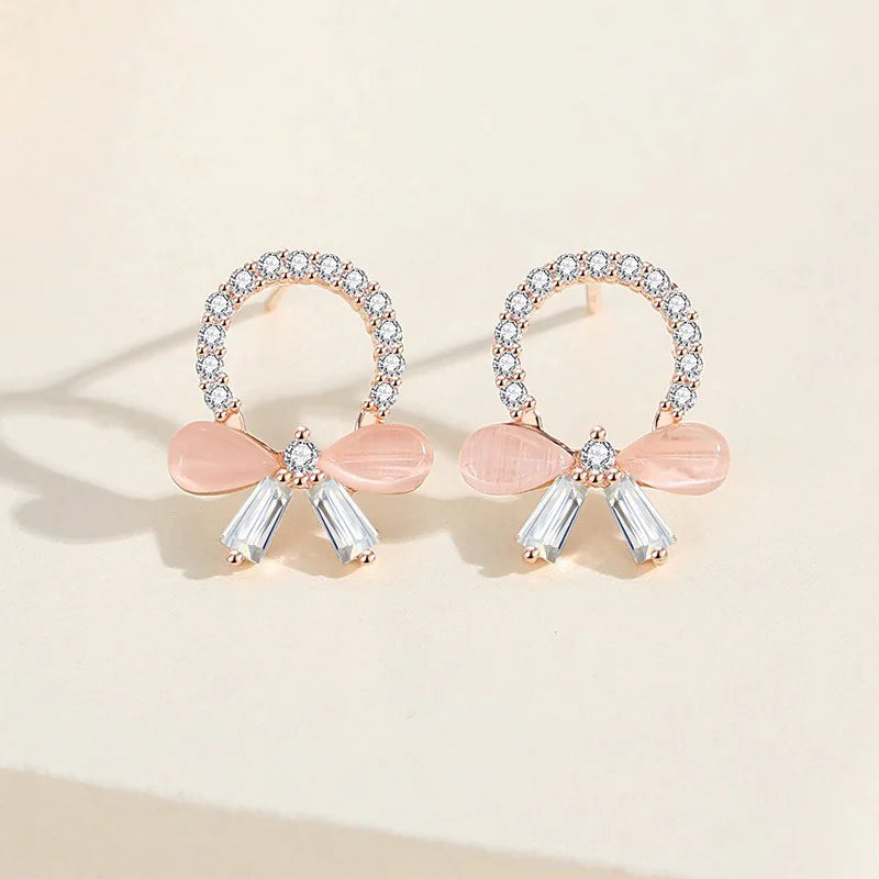 Fashion Sweet Flower Circle Bow Wreath Earrings DS4367