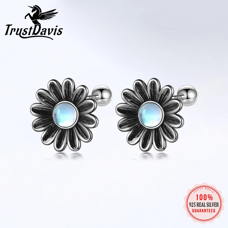 Real 925 Sterling Silver Vintage Daisy Flowers Screw Stud Earrings DF2049