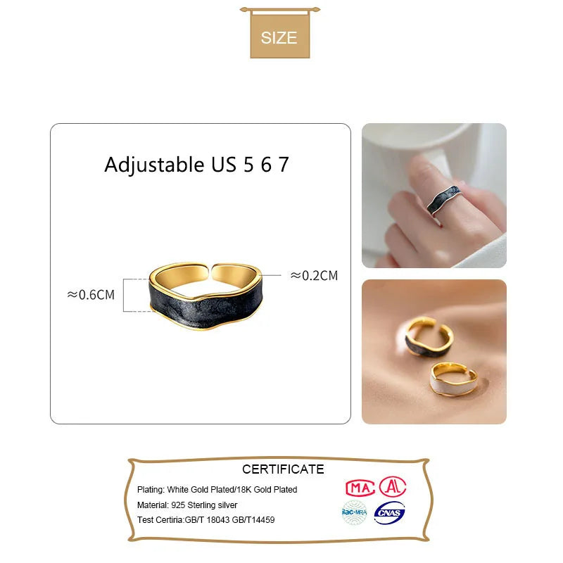 TrustDavis Real 925 Sterling Silver Fashion Glaze Irregular Wave Opening Ring For Women Wedding Birthday Present Jewelry DB1374