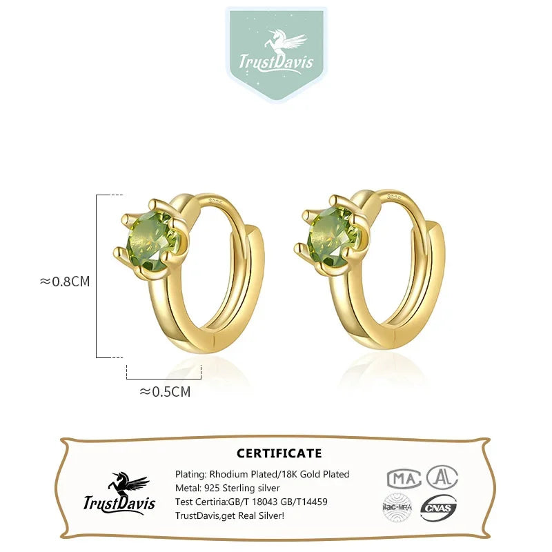 TrustDavis Girls New 925 Sterling Silver Women Round CZ Hoop Earrings for Women Party Fine S925 Jewelry DS4139