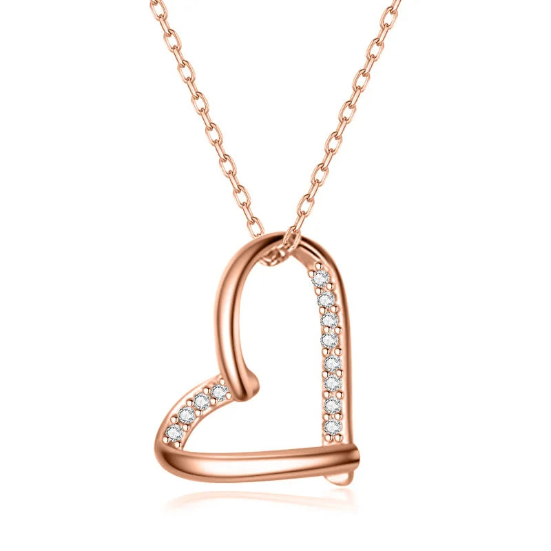 Real 925 Sterling Silver Romantic Heart Shiny Pendant Clavicle Necklace DS1098
