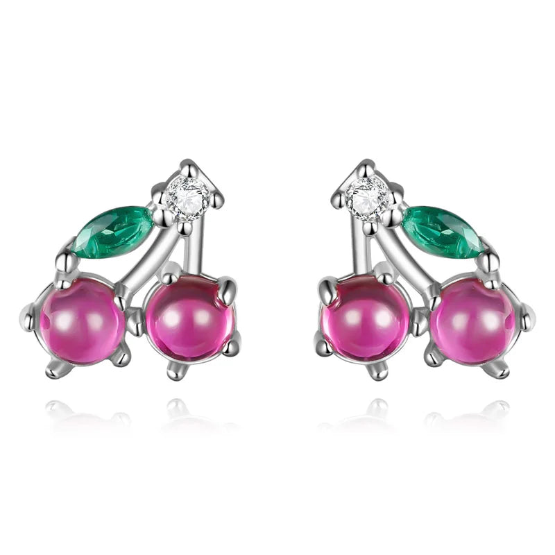Real 925 Sterling Silver Sweet Cherry Zircon Screw Earrings DA4164