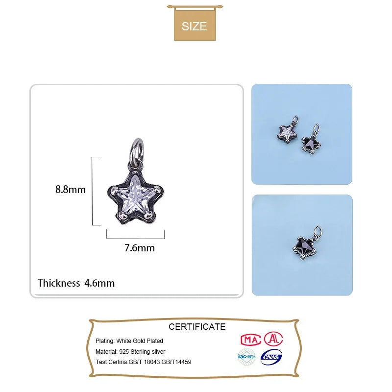 TrustDavis Real 925 Sterling Thia Silver Fashion Sweet Star Shiny CZ Charm Pendant Handmade DIY Accessories Fine Jewelry HY148