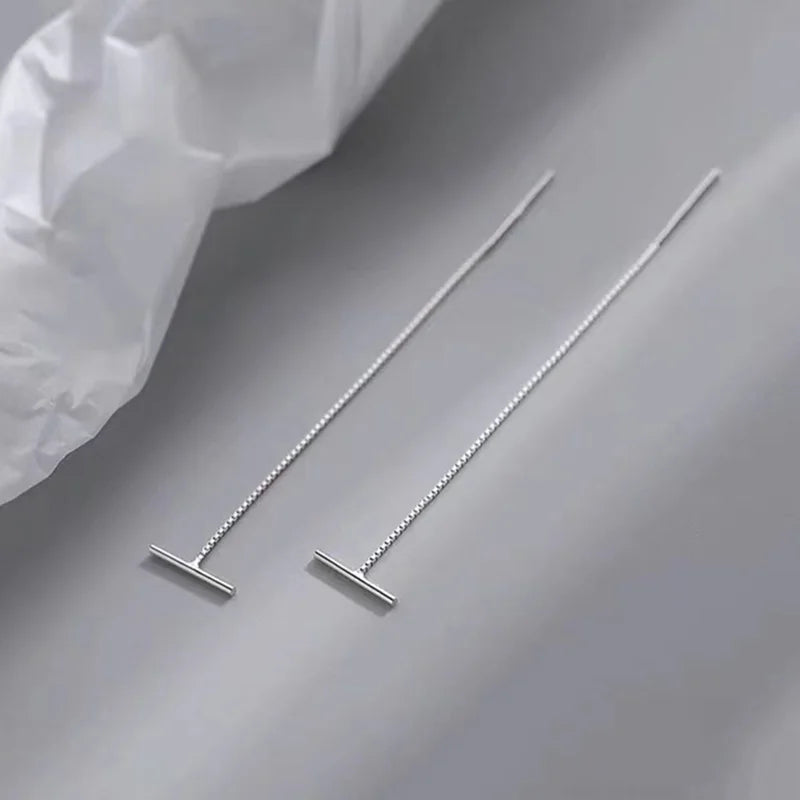 TrustDavis 925 Sterling Silver Ear Line Simple Geometric Drop Earring for Women Teens Wedding Party Fine Jewelry DS3934