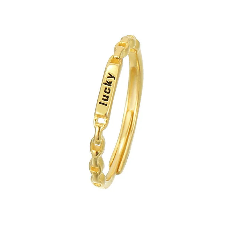 TrustDavis Real 925 Sterling Silver Women's Fashion Lucky Letter Ring Thin Stacking Letter Ring for Women Gift Jewelry DS4227