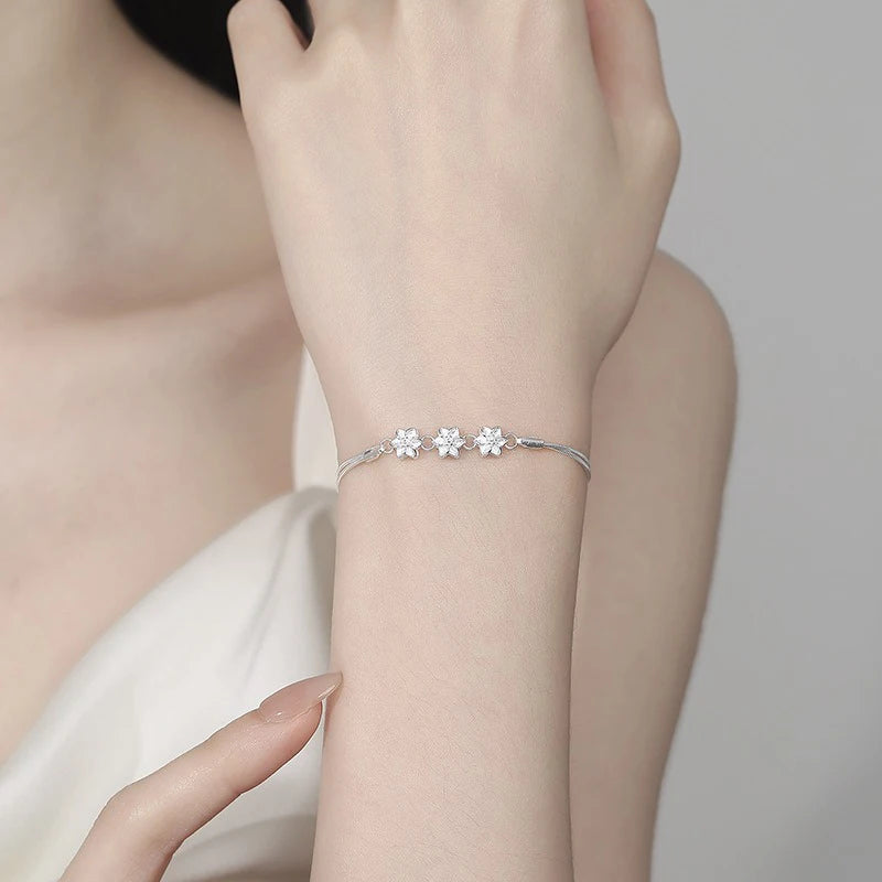 TrustDavis 925 Sterling Silver Women's Fashion Simple Camellia Snake Bone Bracelet for Women Girls Jewelry Gift DS4425