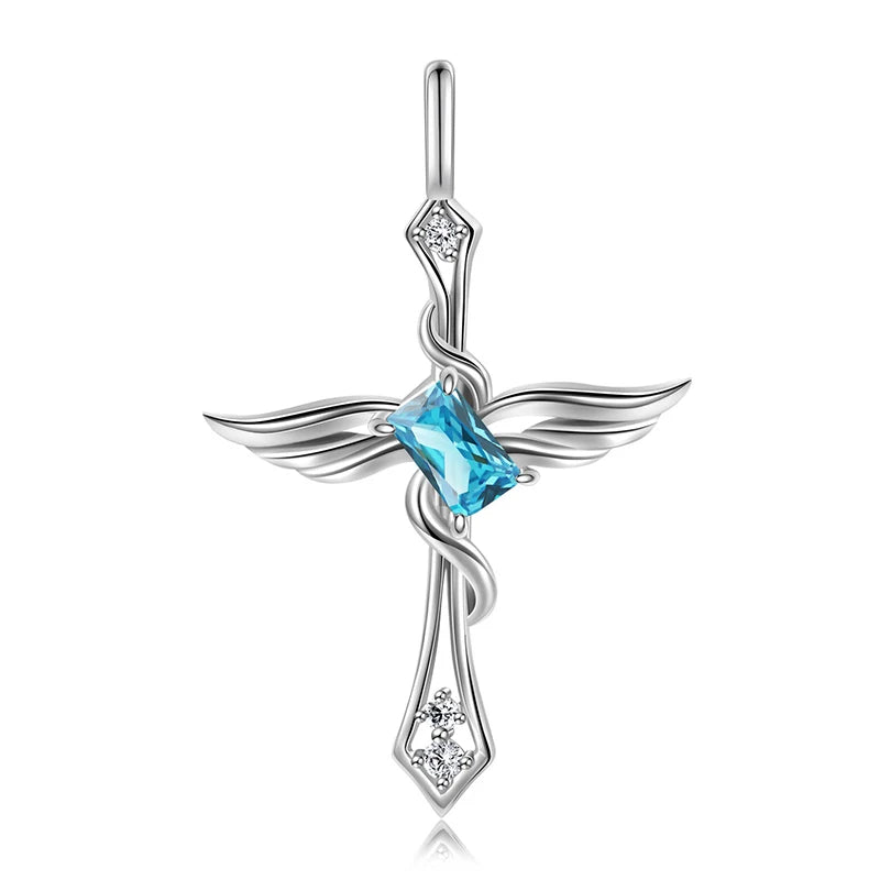 TrustDavis Real 925 Sterling Silver Women's Birthday Necklace Angel Wing Cross Necklace for Women Birthday Gift Jewelry DS4213