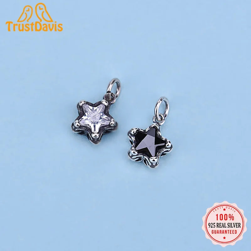 TrustDavis Real 925 Sterling Thia Silver Fashion Sweet Star Shiny CZ Charm Pendant Handmade DIY Accessories Fine Jewelry HY148