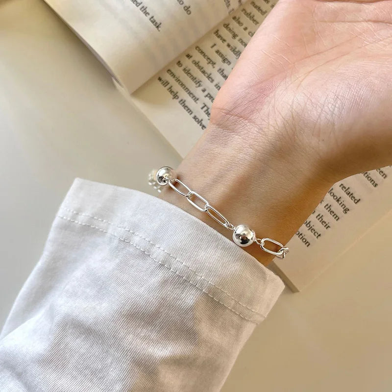 Real 925 Sterling Silver Bracelet Jewelry 9mm Ball Beads Chain Bracelet For Women Wedding Party Gift Jewelry DA3126