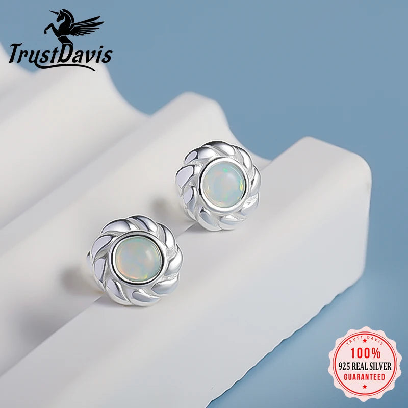 TrustDavis Girls 100% 999 Sterling Silver Trendy Opal Stud Earrings Gift for Women Young Daughter Birthday Party DS4569