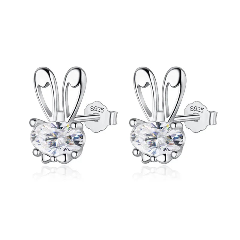 Trustdavis 100% 925 Solid Real Sterling Silver Jewelry Cute Little Rabbit CZ Stud Earring Gift For Girls Kids Lady Jewelry DA284