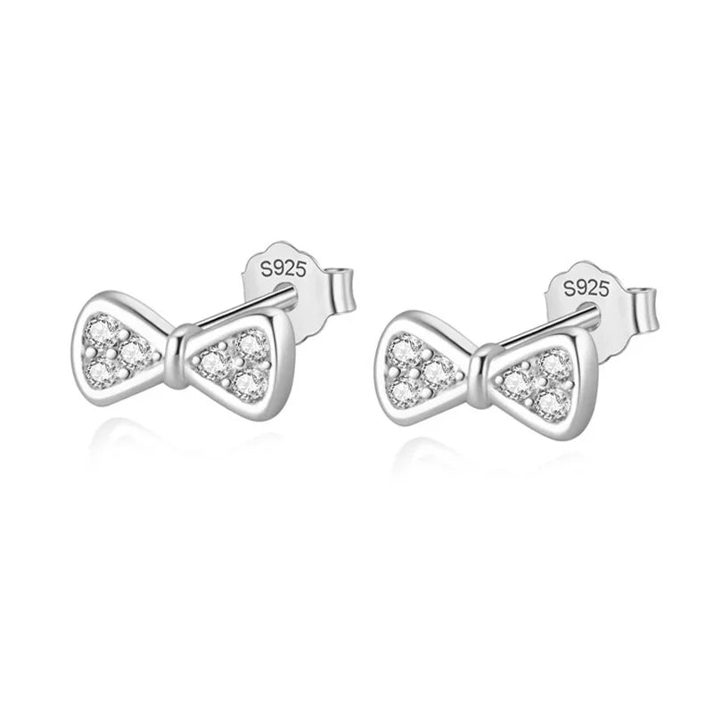 TrustDavis Real 925 Sterling Silver Girls Birthday Gift Earring Jewelry Sweet Bowkont Zircon Stud Earrings for Xmas DS3502