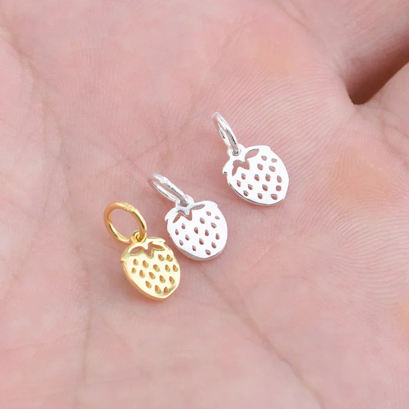 TrustDavis Real 925 Sterling Silver Personality Fashion Sweet Strawberry Charm Pendant Handmade DIY Accessories Jewelry HY078