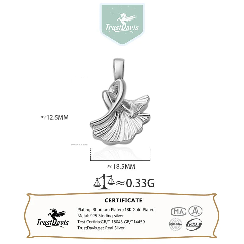 TrustDavis Real 925 Sterling Silver Fashion Ginkgo Leaf Charm Pendant Handmade DIY Accessories Fine Jewelry Wholesale HY041