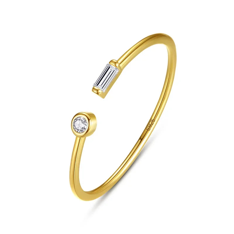 TrustDavis Real 925 Sterling Silver 18K Gold Square Round CZ Opening Rings For Women Wedding Anniversary Fine Jewelry DE0041