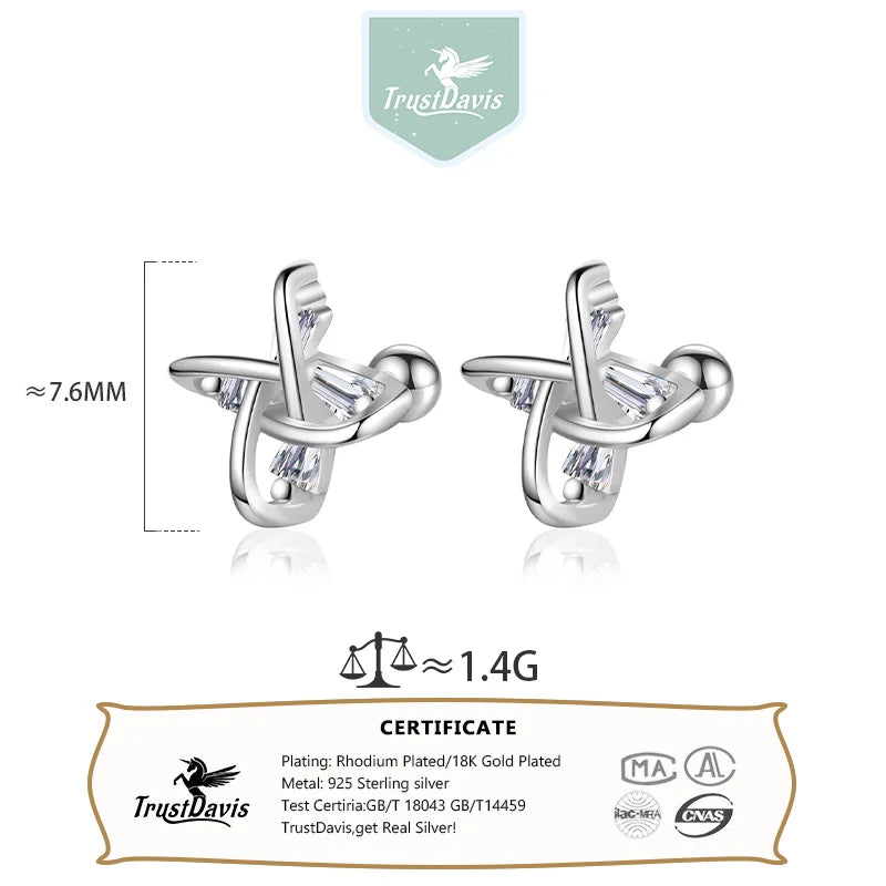 Trustdavis Real 925 Sterling Silver Sweet Fashion Windmill Thread Stud Earrings Women Girls Birthday Party Gift Jewelry DS4135