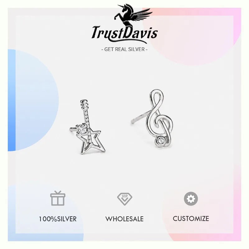 Asymmetrical Musical Note Violin Zircon Earrings for Women DS4969