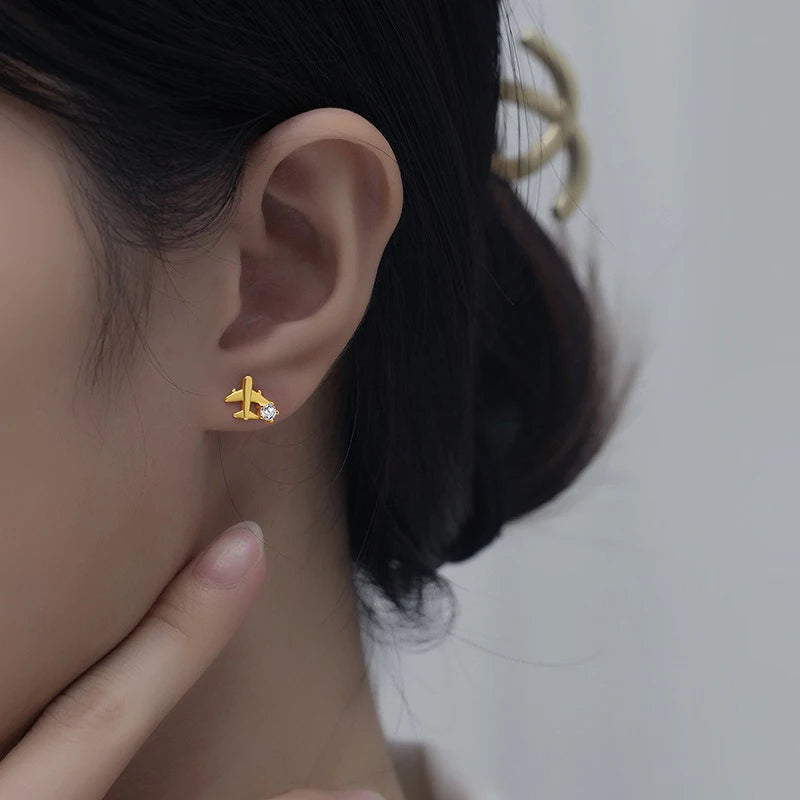 TrustDavis 925 Sterling Silver Women's Fashion Simple Planet and Airplane Earring for Women Girls Birthdays Jewelry Gift DS4692