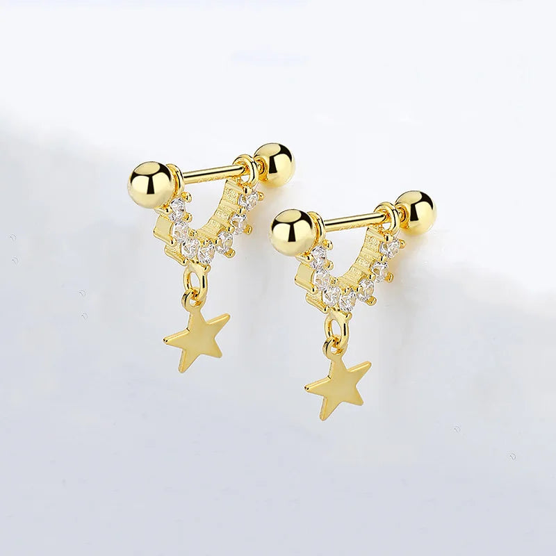 Trustdavis Girls Real 925 Sterling Silver Fashion U-shaped Star Stud Earrings Women Birthday Party Gift Jewelry DS4111