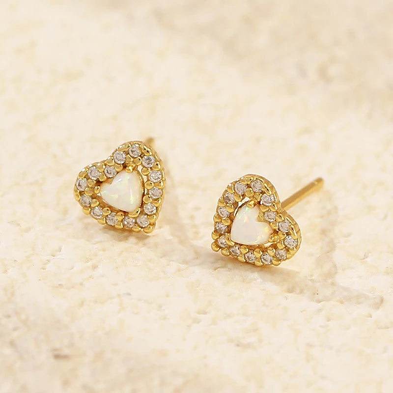 TrustDavis 925 Sterling Silver Women's Fashion Simple Opal Heart Zirconia Earring for Women Girls Birthdays Jewelry Gift DS4697