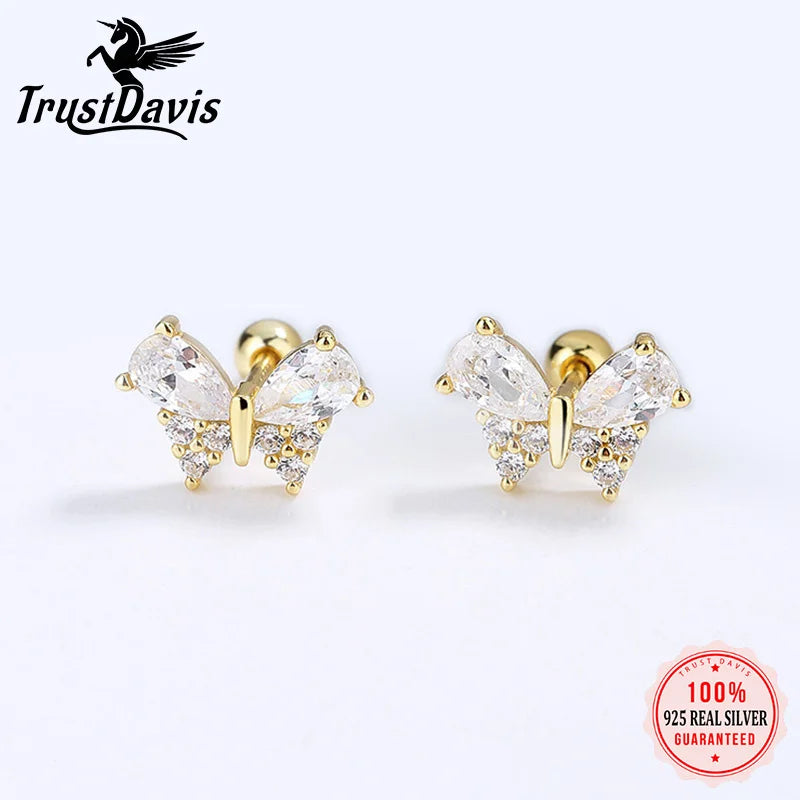 Butterfly Shiny CZ Screw Stud Earrings DA3167