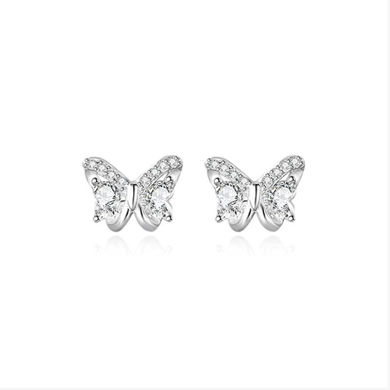 TrustDavis Real 925 Sterling Silver Sweet Heart Studded Diamond Bow Stud Earrings for Women Girls Birthday Gift Jewelry DA1637